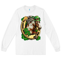 White Horse with horseshoe st patricks day Long Sleeve Tee - FaDigitalArtStudio