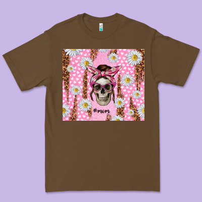 Skull Mom Pink Glitter With Daisy Premium Tee Designed By Tumblerdesignbyshophia