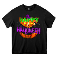 Black Happy Halloween Heavy Core Tee - NancyCooperArtShop