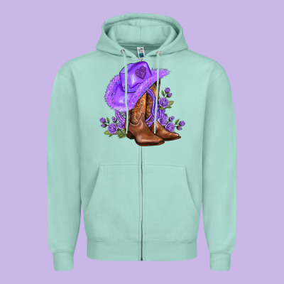 Purple Cowgirl  And Roses Zipper Hoodie Designed By Adodesignshop