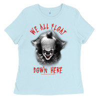 Baby Blue IT Movie Pennywise We All Float Down Here Ladies Tee - maiPhamDesign