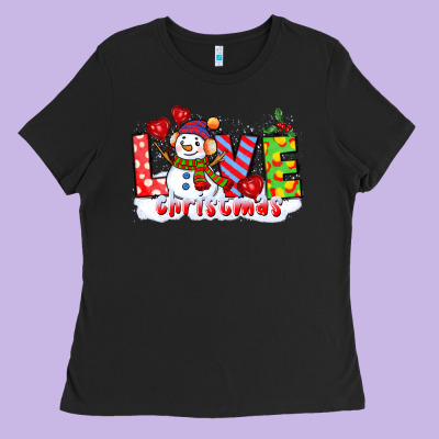 Love Christmas Snowman Ladies Tee Designed By Cowgirlartshop