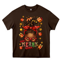 Chocolate Brown one merry nana christmas afro messy bun Heavy Core Tee - texasbilliewilder