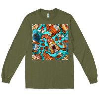 Army Green coffee and barista gnomes with glitter seamless pattern bbs Long Sleeve Tee - BundleAndBundleShop