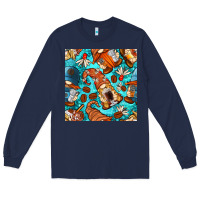 Navy coffee and barista gnomes with glitter seamless pattern bbs Long Sleeve Tee - BundleAndBundleShop