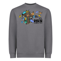 Storm he is risen matthew 28 6 cross with butterflies cowhide background Heavyweight Sweatshirt - BarkalooDesign