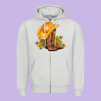 Yellow  Cowgirl And Roses Zipper Hoodie Designed By Adodesignshop