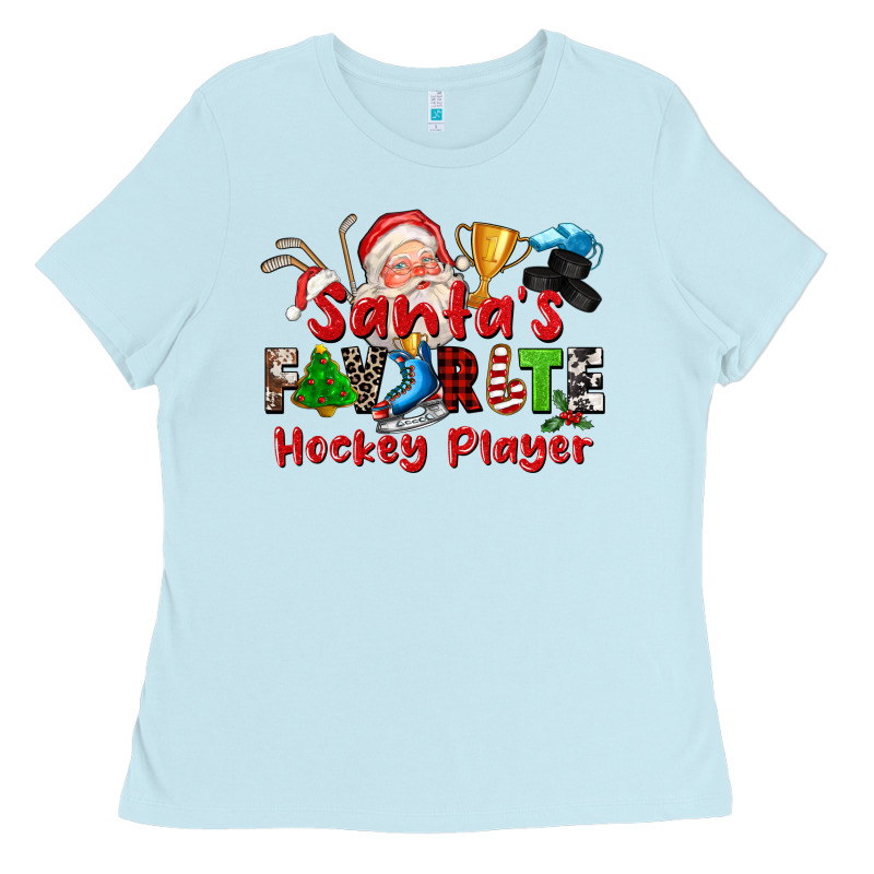 Santas Favorite Hockey Player Ladies Tee by CowGirlArtShop | Teevron