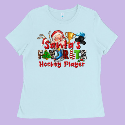 Santas Favorite Hockey Player Ladies Tee Designed By Cowgirlartshop