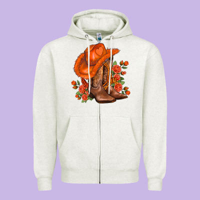Orange  Cowgirl  And Roses Zipper Hoodie Designed By Adodesignshop