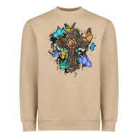 Cross With Butterflies Cowhide Background Heavyweight Sweatshirt | Teevron
