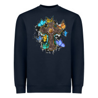 Navy cross with butterflies cowhide background Heavyweight Sweatshirt - BarkalooDesign