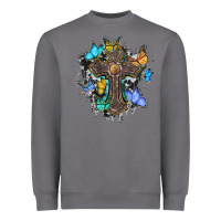 Storm cross with butterflies cowhide background Heavyweight Sweatshirt - BarkalooDesign