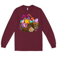 Burgundy Easter Eggs Hamper Long Sleeve Tee - BundleAndBundleShop