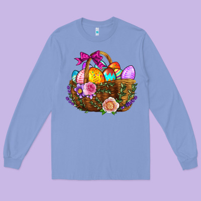 Easter Eggs Hamper Long Sleeve Tee Designed By Bundleandbundleshop