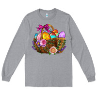 Heather Grey Easter Eggs Hamper Long Sleeve Tee - BundleAndBundleShop
