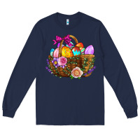 Navy Easter Eggs Hamper Long Sleeve Tee - BundleAndBundleShop