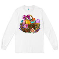 White Easter Eggs Hamper Long Sleeve Tee - BundleAndBundleShop