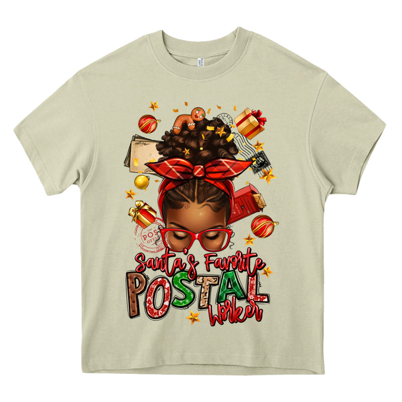 Santas Favorite Postal Worker Afro Messy Bun Heavy Core Tee by texasbilliewilder | Teevron
