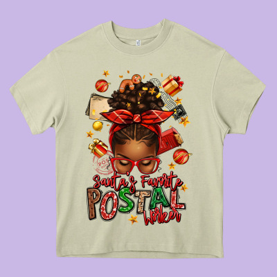 Santas Favorite Postal Worker Afro Messy Bun Heavy Core Tee Designed By Texasbilliewilder