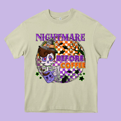 Nightmare Before The Coffee Halloween Heavy Core Tee Designed By Nancycooperartshop