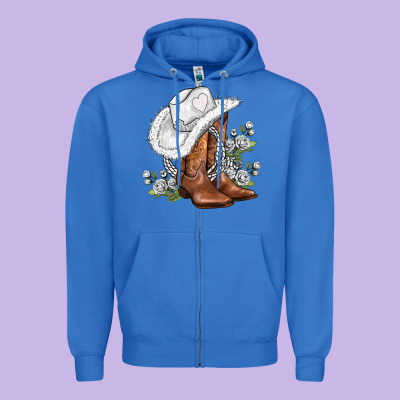 White  Cowgirl  And Roses Zipper Hoodie Designed By Adodesignshop