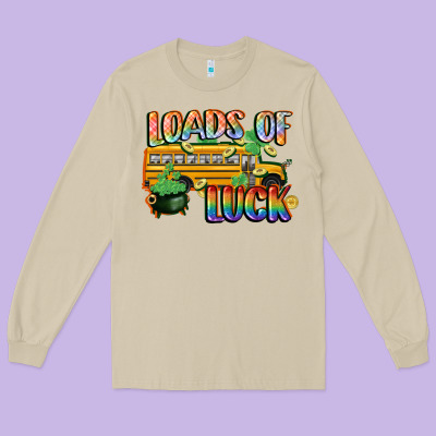Loads Of Luck With School Bus St. Patrick's Day Long Sleeve Tee Designed By Fadigitalartstudio