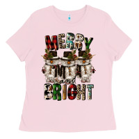 Bubblegum Pink merry and bright Ladies Tee - CowGirlArtShop