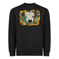 Black white scottish calf with sunflowers western  background Heavyweight Sweatshirt - BarkalooDesign