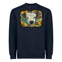 Navy white scottish calf with sunflowers western  background Heavyweight Sweatshirt - BarkalooDesign