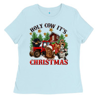 Baby Blue holy cow its christmas Ladies Tee - CowGirlArtShop