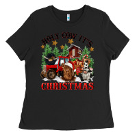 Black holy cow its christmas Ladies Tee - CowGirlArtShop