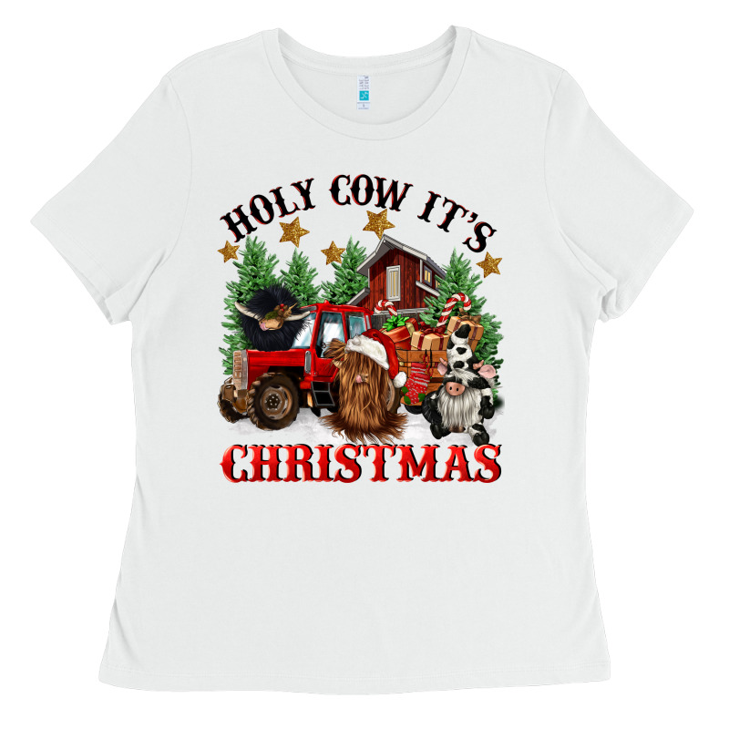 Holy Cow Its Christmas Ladies Tee by CowGirlArtShop | Teevron