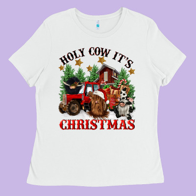 Holy Cow Its Christmas Ladies Tee Designed By Cowgirlartshop