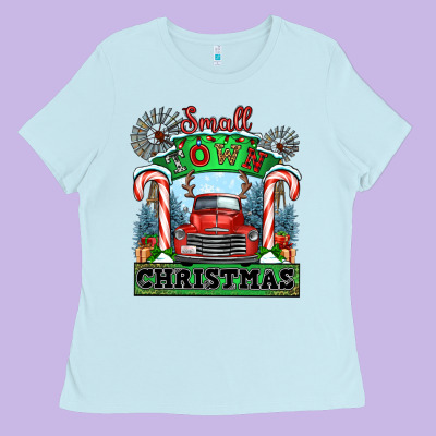 Small Town Christmas Ladies Tee Designed By Cowgirlartshop