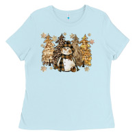 Baby Blue snowman with christmas trees 11inches Ladies Tee - CowGirlArtShop