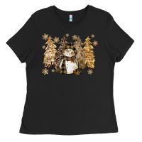 Black snowman with christmas trees 11inches Ladies Tee - CowGirlArtShop