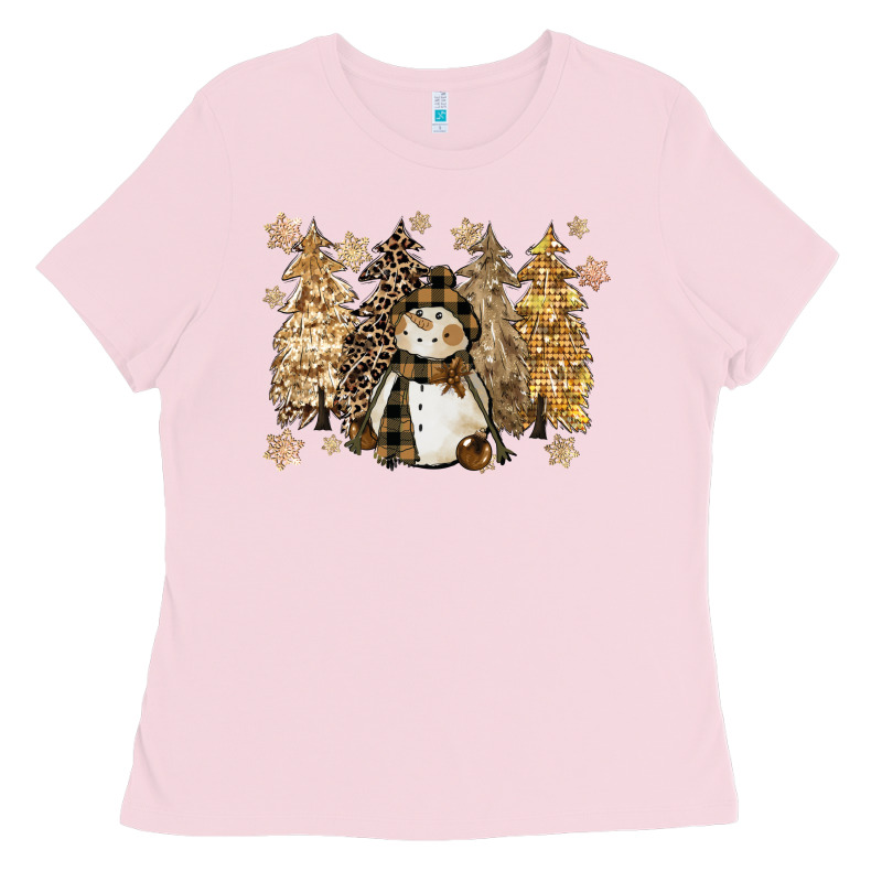Snowman With Christmas Trees 11inches Ladies Tee by CowGirlArtShop | Teevron