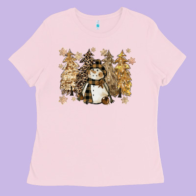 Snowman With Christmas Trees 11inches Ladies Tee Designed By Cowgirlartshop
