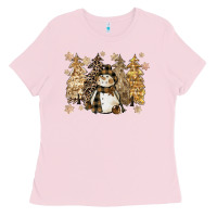Bubblegum Pink snowman with christmas trees 11inches Ladies Tee - CowGirlArtShop