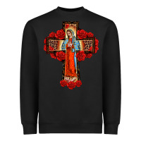 Black lady of guadalupe rose cross, Heavyweight Sweatshirt - BarkalooDesign