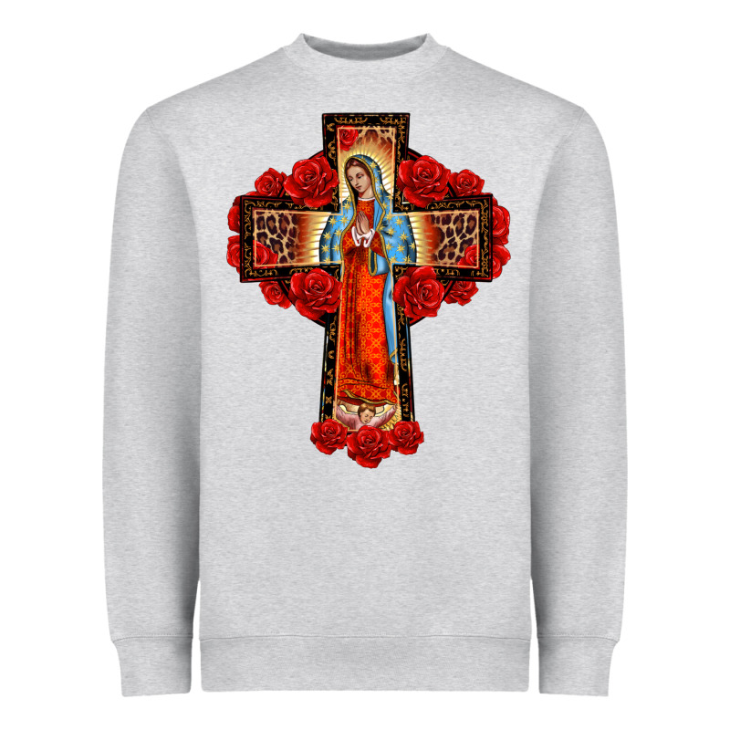 Lady Of Guadalupe Rose Cross, Heavyweight Sweatshirt by BarkalooDesign | Teevron