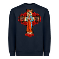 Navy lady of guadalupe rose cross, Heavyweight Sweatshirt - BarkalooDesign
