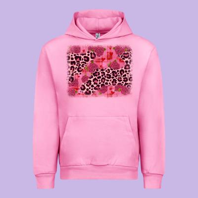 Valentine's Day Roses Leopard Background Urban Hoodie Designed By Jahusdesignshop