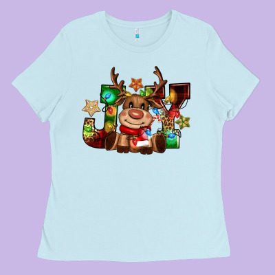 Reindeer Joy Christmas Ladies Tee Designed By Cowgirlartshop