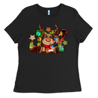 Black reindeer joy christmas Ladies Tee - CowGirlArtShop