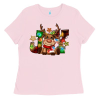 Bubblegum Pink reindeer joy christmas Ladies Tee - CowGirlArtShop