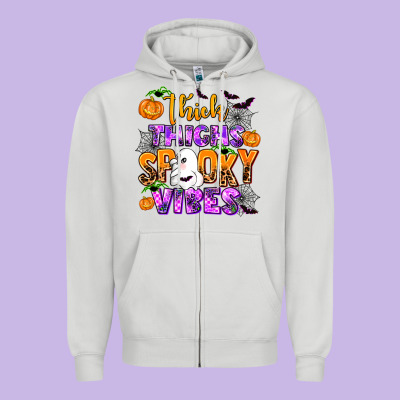 Thick Thighs Spooky Vibes Zipper Hoodie Designed By Adodesignshop