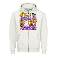 Oatmeal Heather thick thighs spooky vibes Zipper Hoodie - AdoDesignShop