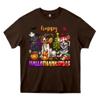 Chocolate Brown happy hallothanksmas dogs Heavy Core Tee - texasbilliewilder